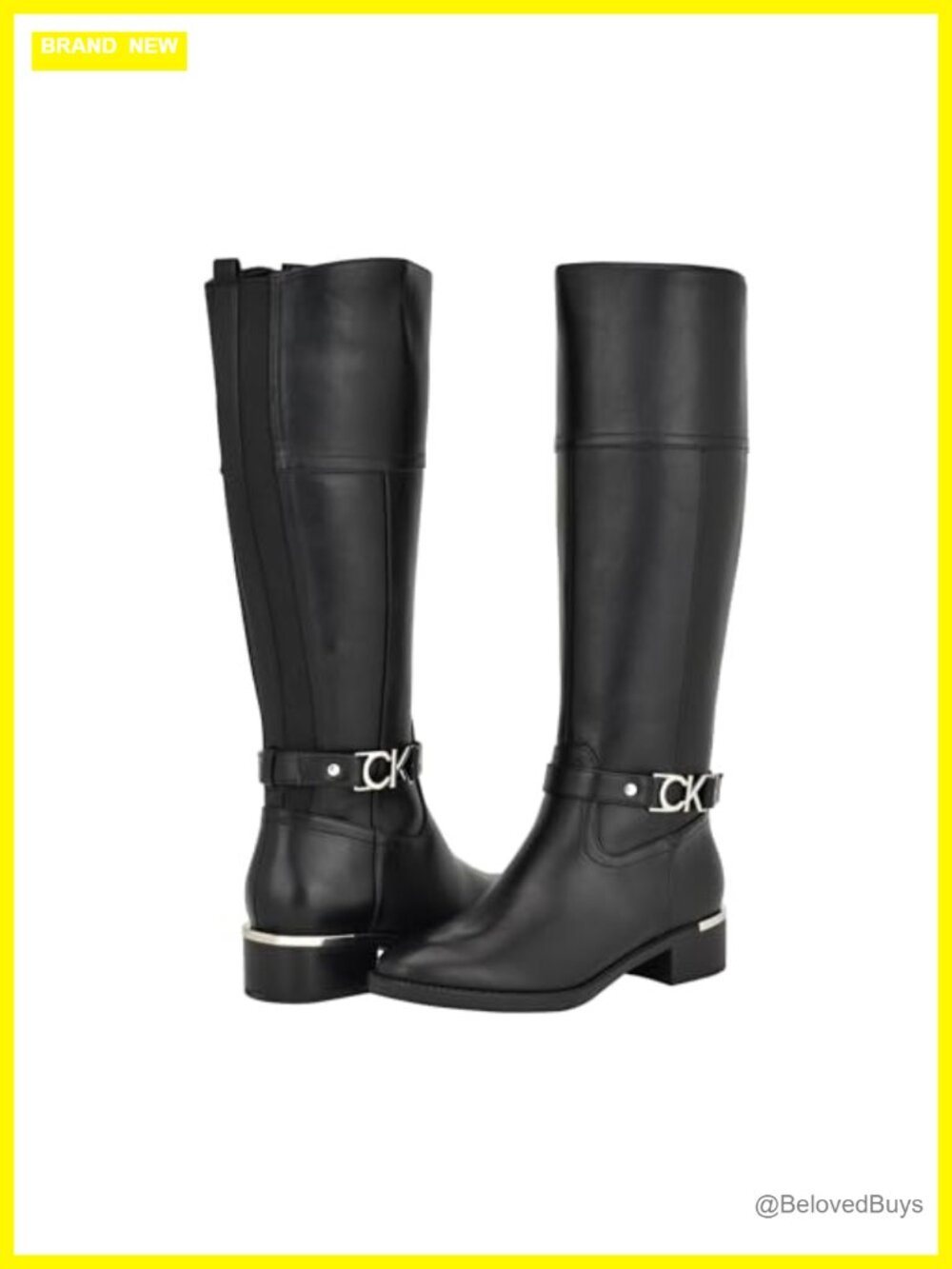 Calvin Klein Daphny Faux Leather Mid-Calf Boots Pointy Toe Block Heel